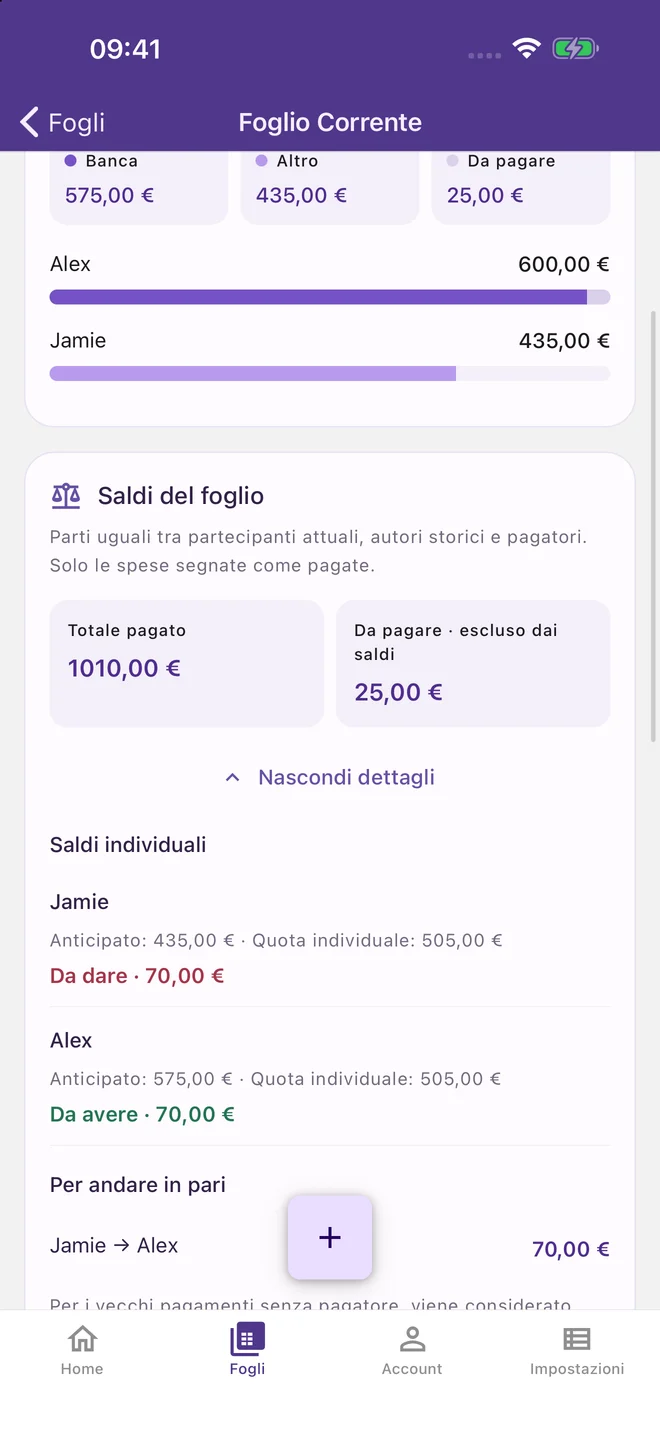 Sumili — saldi e pagamenti suggeriti nell’app iOS